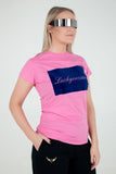 Limited edition pink cotton t-shirt for women for sale in flock print