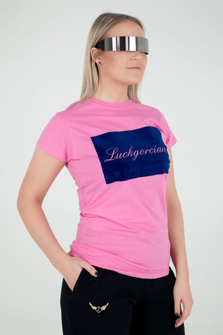 Limited edition pink cotton t-shirt for women for sale in flock print