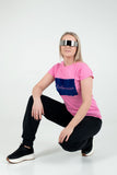 Limited edition pink cotton t-shirt for women for sale in flock print