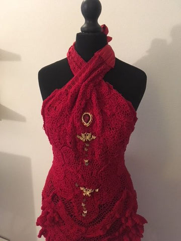 A crochet  handmade couture red dress