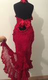 A crochet  handmade couture red dress